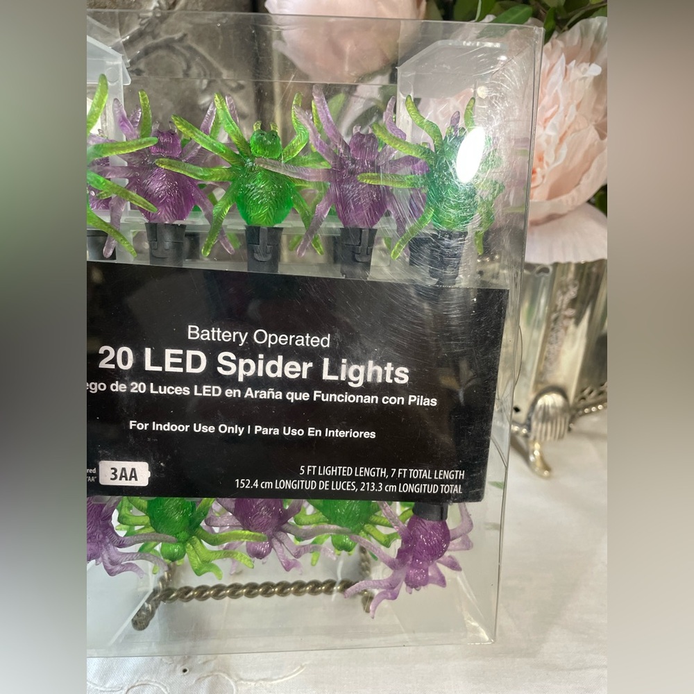 20 green and purple hanging string lights battery operated new